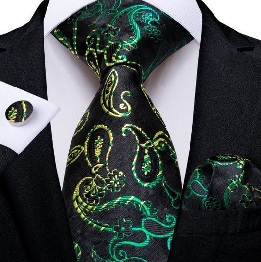 Yellow and Green Elliptic Leaves Tie Set