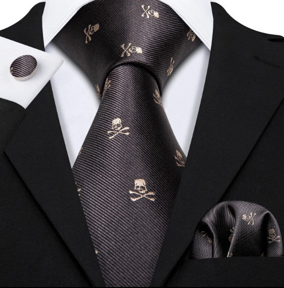 Skull Paisley Tie Set in Brown