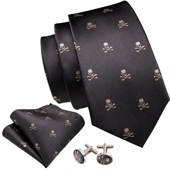 Skull Paisley Tie Set in Brown