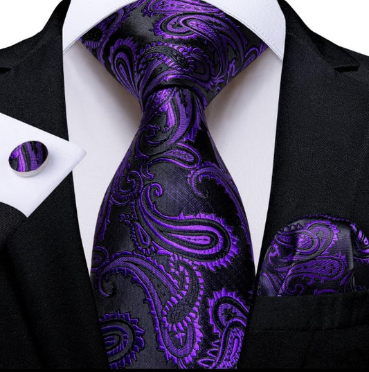 Embossed Lilac Leaves Tie Set