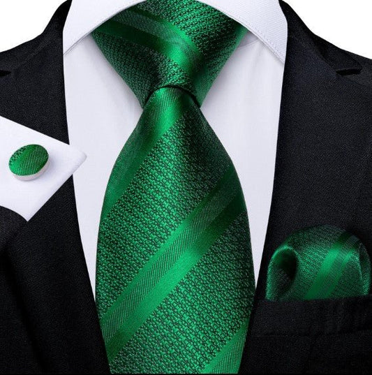 Emerald Striped Paisley Tie Set - Masculine Clothes