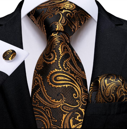 Golden Brown Petals Paisley Tie Set