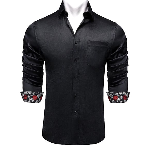 Red Roses In Black Silk Shirt