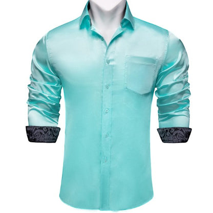 Mint Blue Plain Silk Shirt