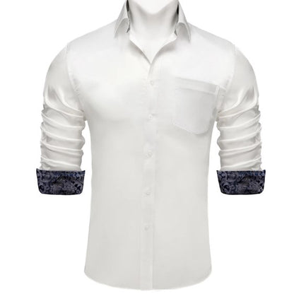 White Plain with Gray Floral Silk Shirt