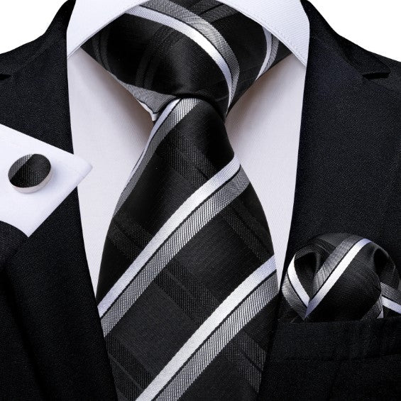 Gray and White Tie Set in Black