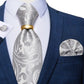 Silver Petal Silk Tie Ring, Pocket Square and Cufflinks