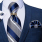 Blue Stripe Tie Ring, Pocket Square and Cufflinks