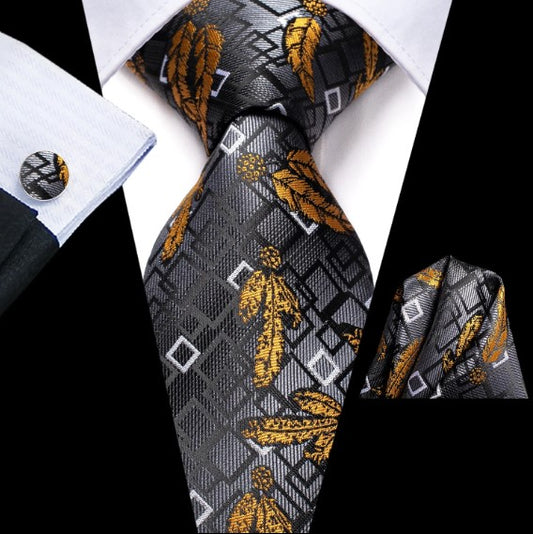 White Diamond Tie Set In Gray