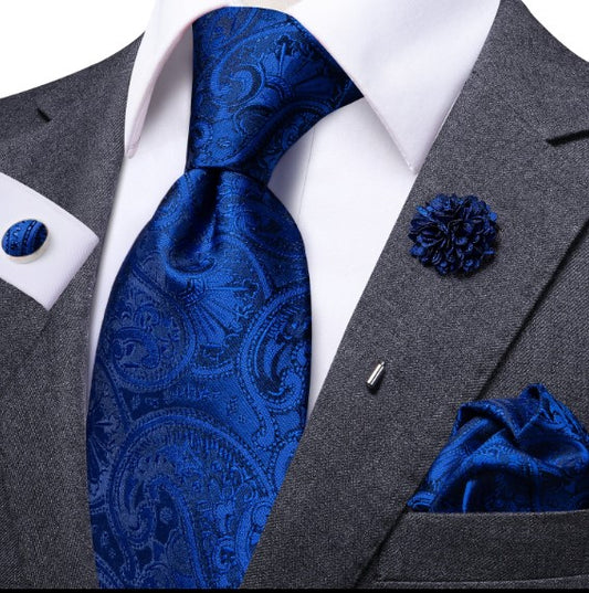 Royal Blue Paisley Tie Set