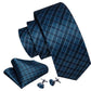 Blue Plaid Silk Tie, Pocket Square and Cufflinks - Masculine Clothes