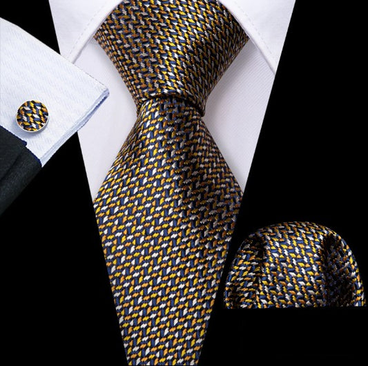 White Blue and Yellow Silk Tie Set