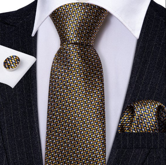 White Blue and Yellow Silk Tie Set