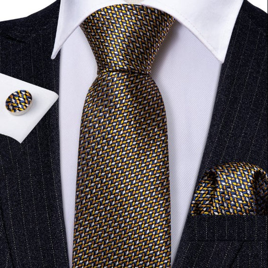 White Blue and Yellow Silk Tie Set