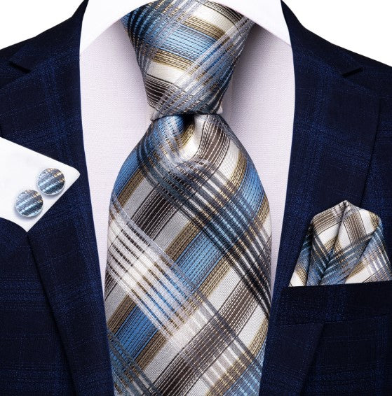 Light Blue Checkered Tie Set