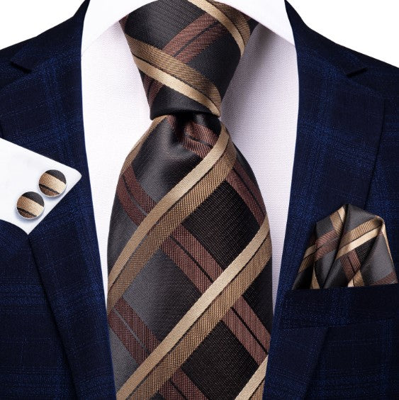 Chocolate Checkered Silk Tie Set