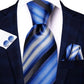 Blue, White and Black Stripes Tie Set - Masculine Clothes