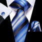 Blue, White and Black Stripes Tie Set - Masculine Clothes