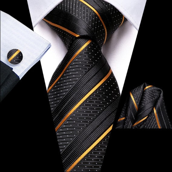 Gold Lines In Black Tie Set – Masculine Clothes