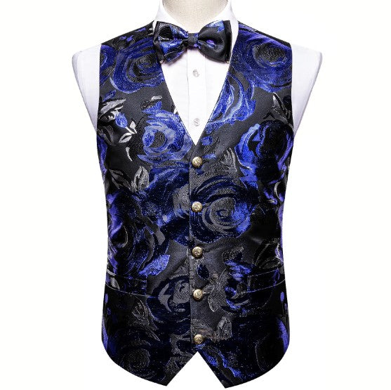 Blue Roses In Black Vest Set