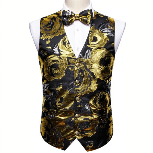 Gold Roses In Black Vest Set