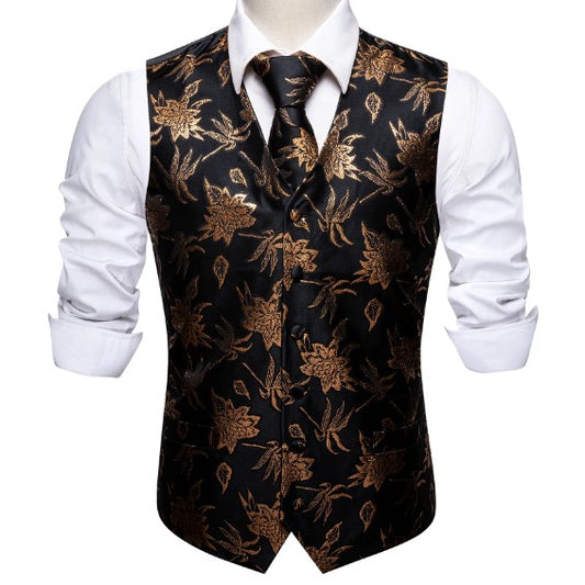 Brown Leaves In Black Vest and Tie