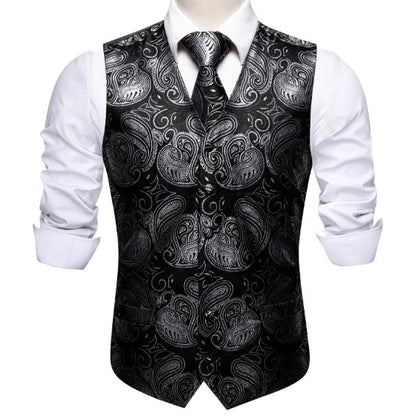 Black and White Leaves Vest and Tie