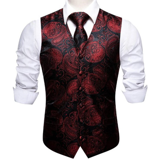 Red Heart Leaves In Black Vest and Tie