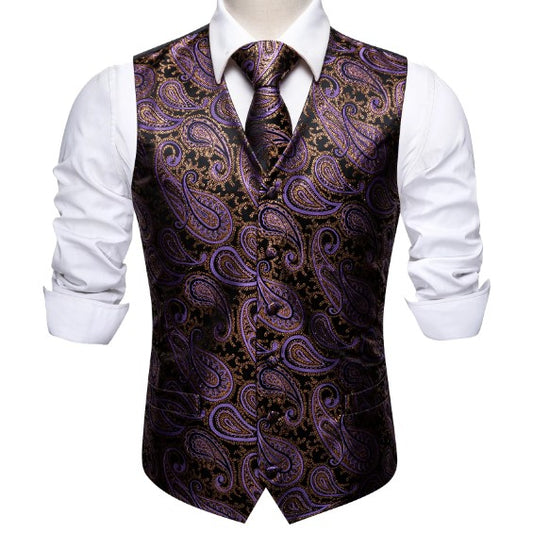 Purple Leaves In Brown Vest and Tie