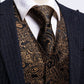 Gold Floral In Black Vest and Tie - Masculine Clothes