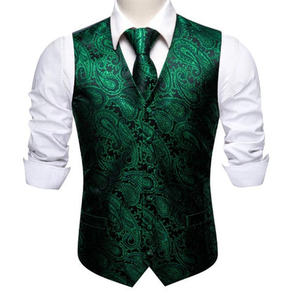 Green Floral Silk Vest and Tie