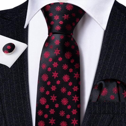 Red Starry Night Tie Set In Black