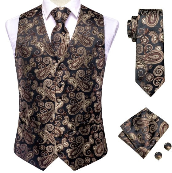 Brown Leaves Paisley Vest Set