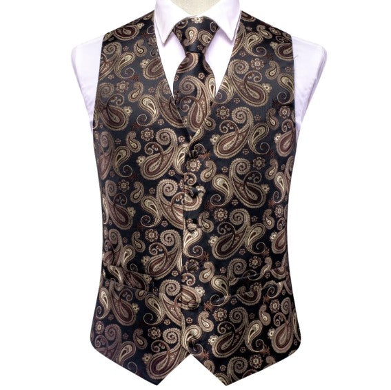 Brown Leaves Paisley Vest Set