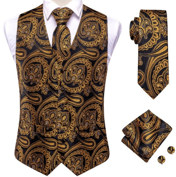 Golden Yellow Floral Vest Set