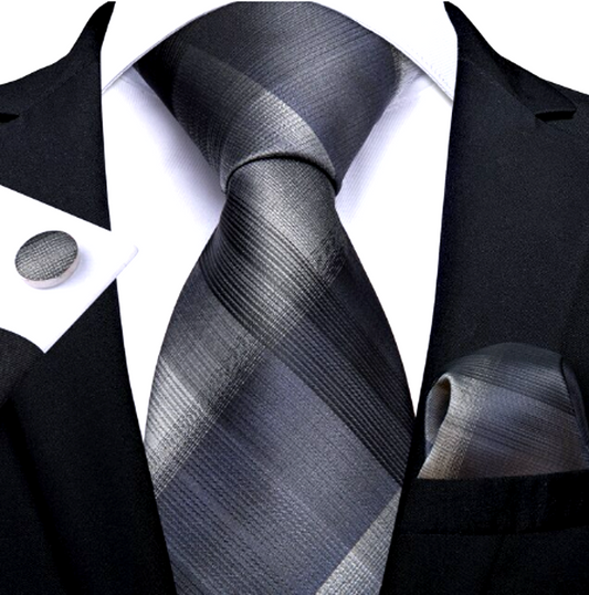 Black and Gray Plaid Silk Tie Set