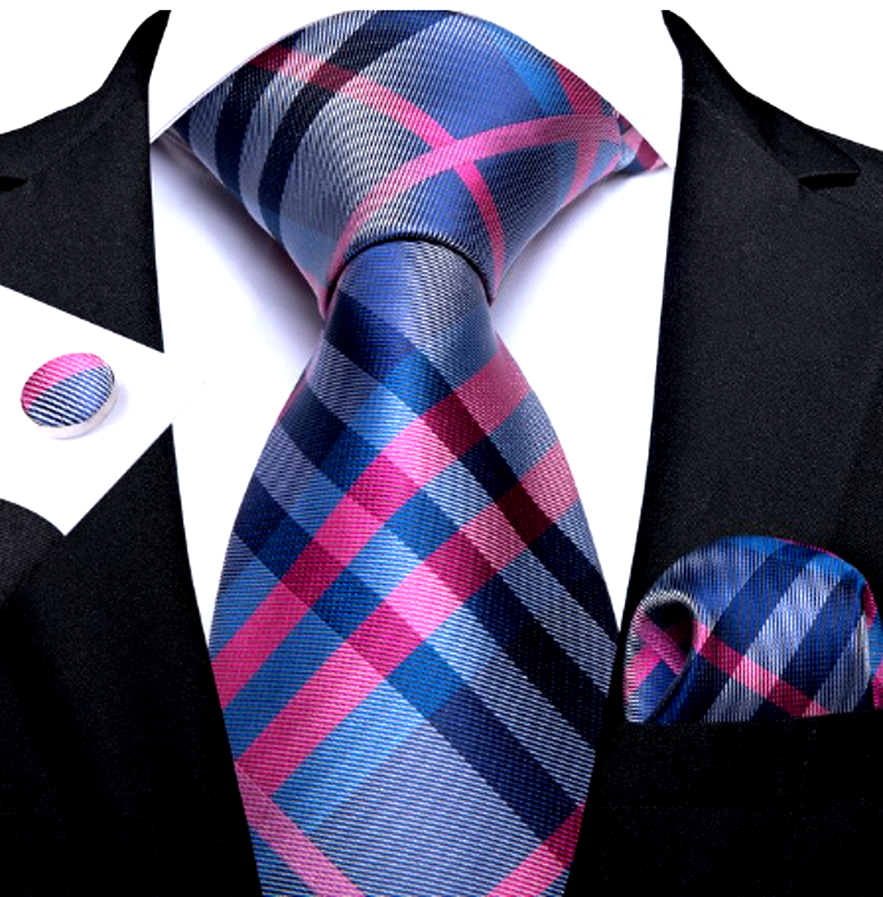 Pink and Blue Checkered Tie Set