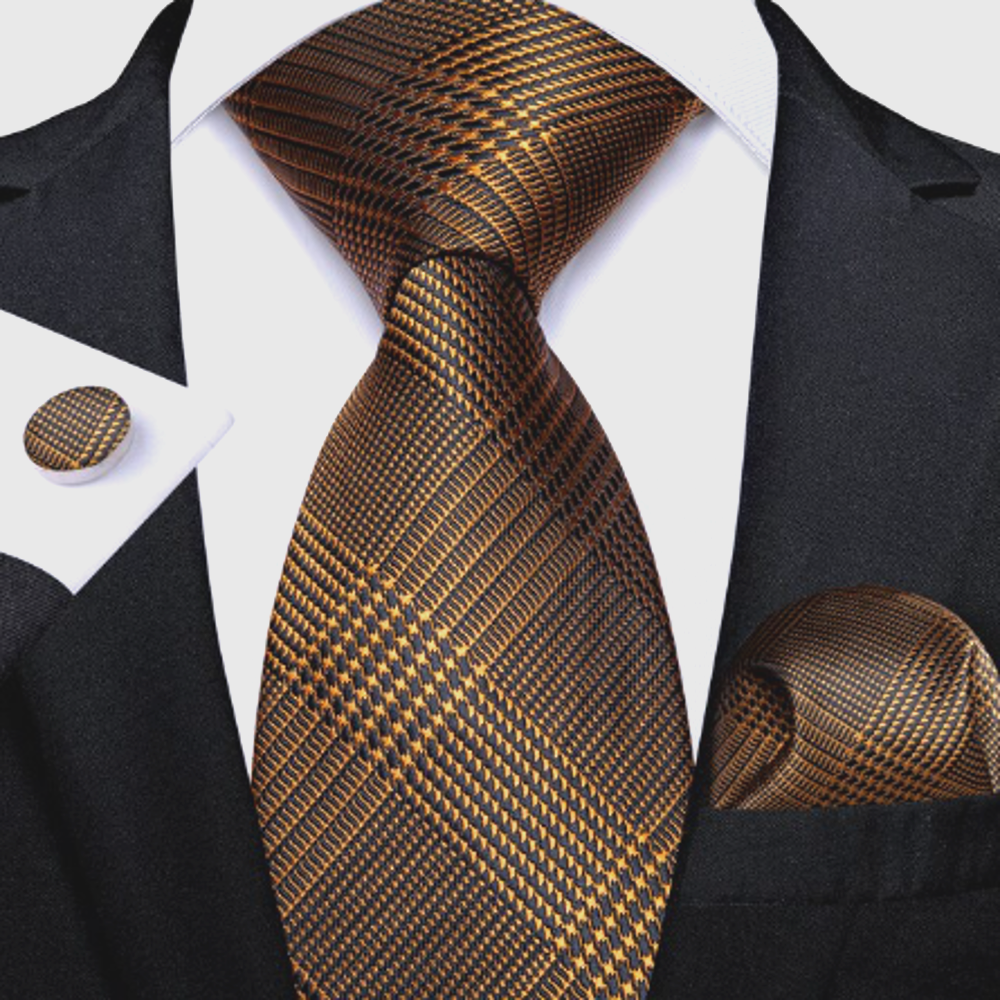 Brown Plaid Silk Tie Set