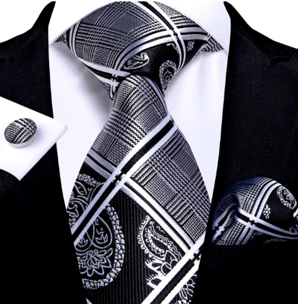 Black and White Checkered XL Tie Set