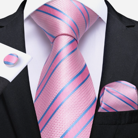 Baby Pink Stripes Silk Tie Set