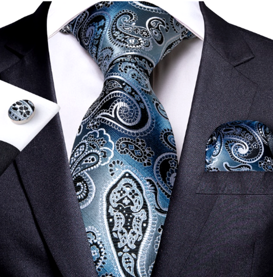 Deep Blue Floral Silk Tie Set