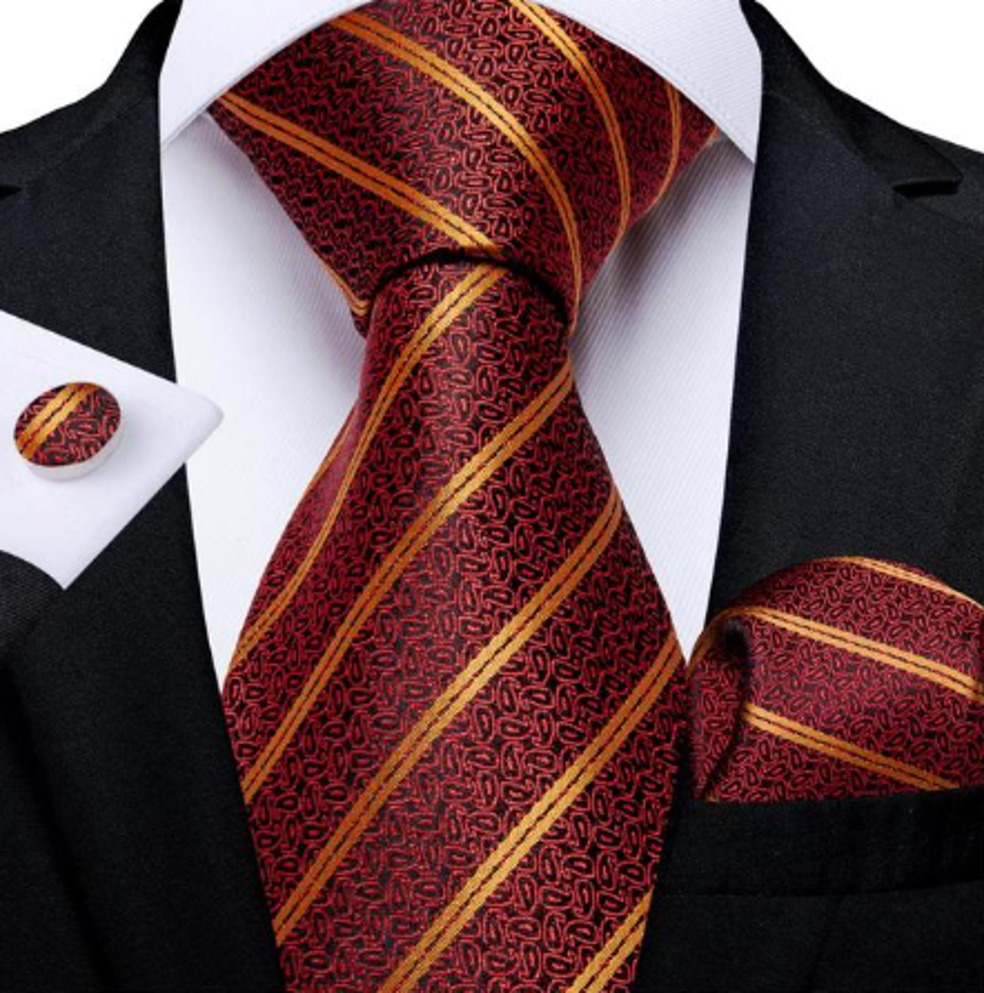 Rusty Orange Lines Silk Tie Set