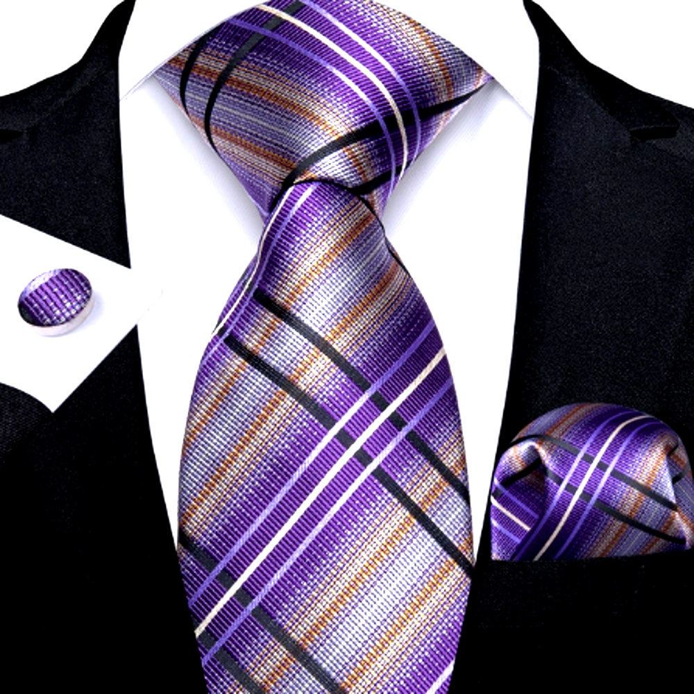 Purple Checkered Silk Tie Set