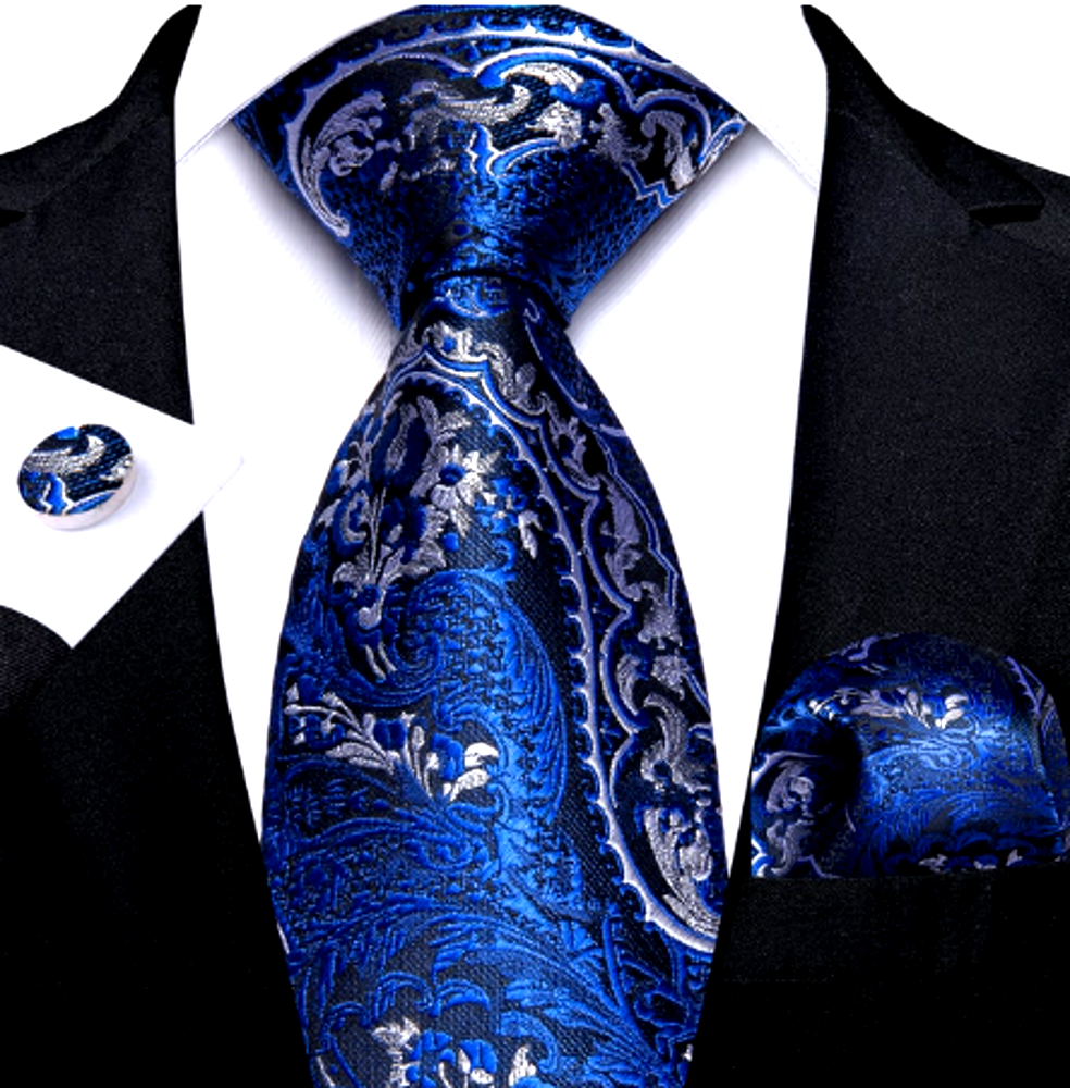 White Vineyard In Blue Silk Tie Set