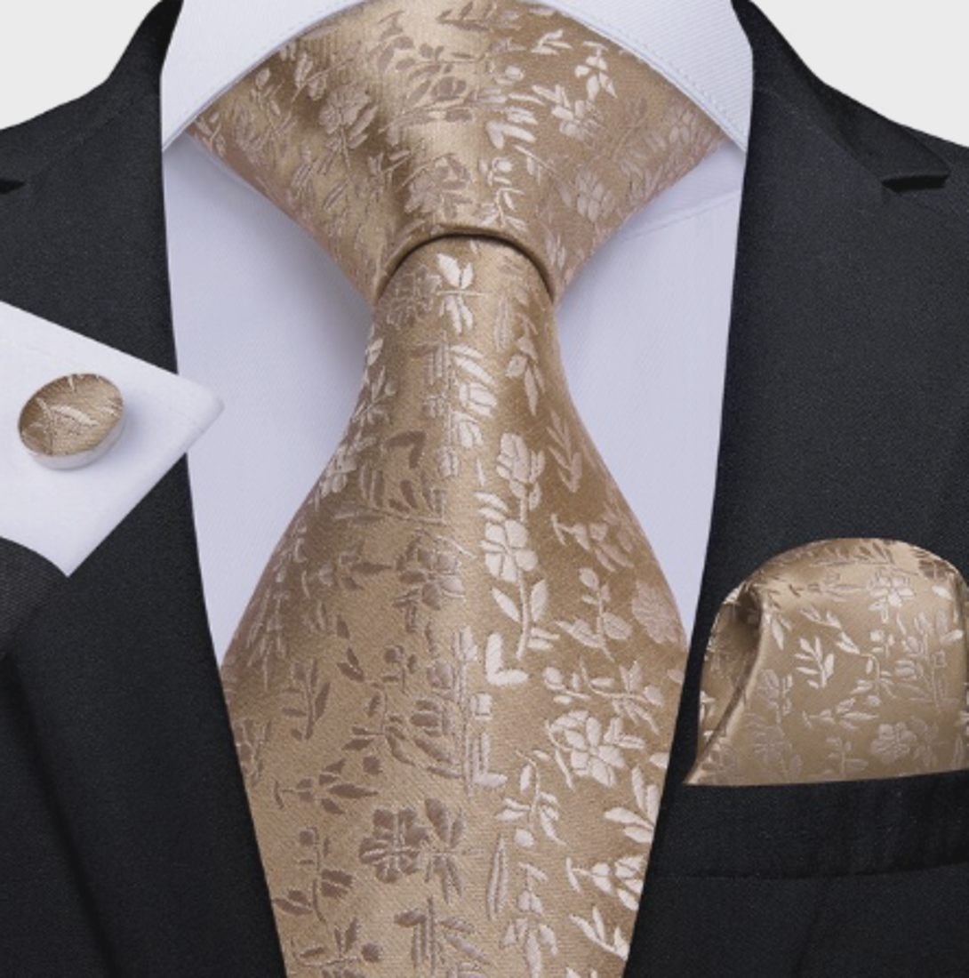 Light Brown Tiny Leaves Silk Tie Set