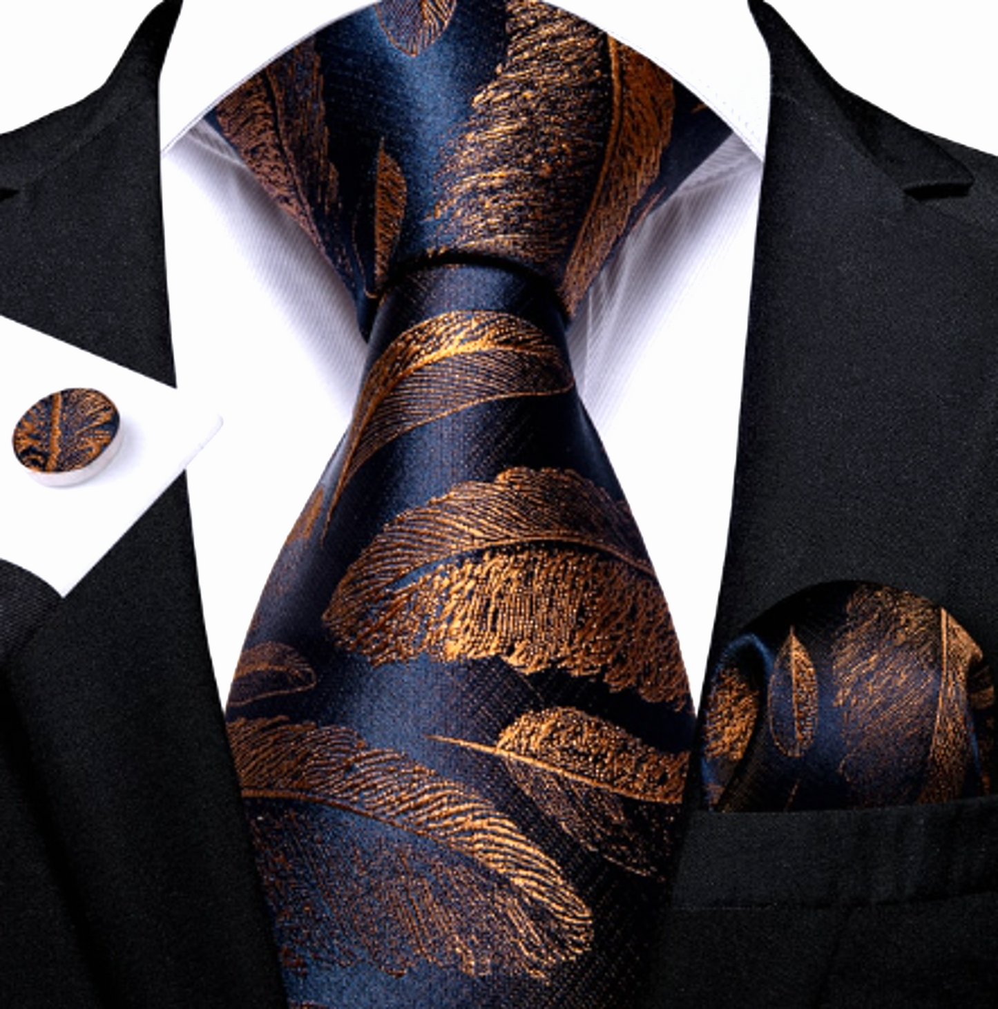 Luxury Gold Leaves Silk Tie Set