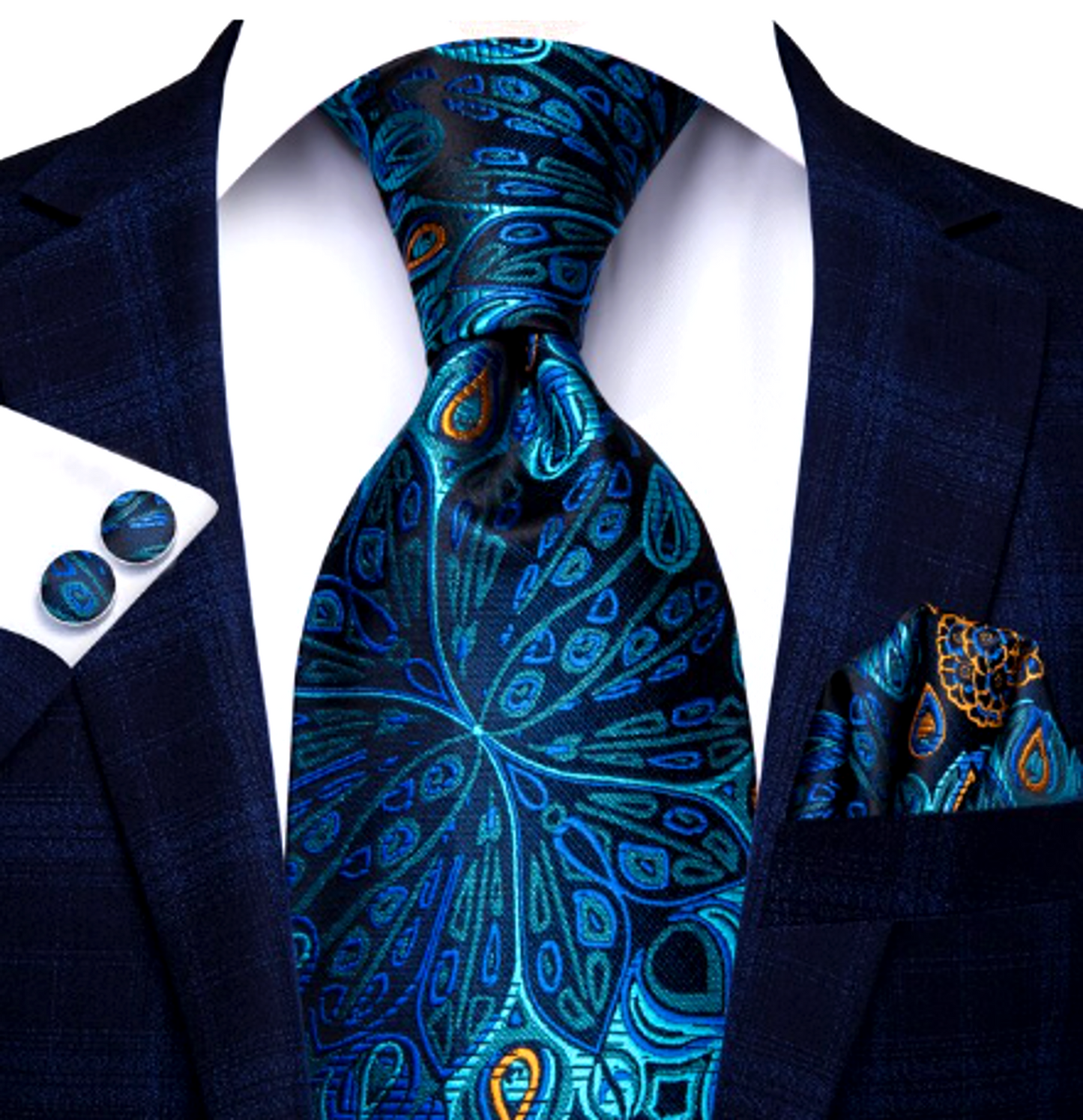 Peacock Tail Silk Tie Set