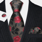 Luxury Red Roses In Brown Silk Tie Set - Masculine Clothes