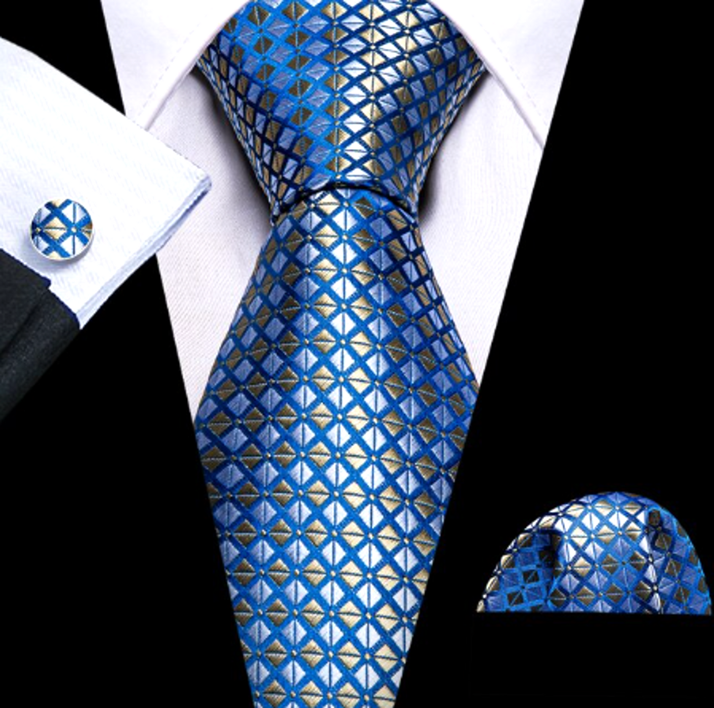 Blue and Cream Diamond Shape Silk Tie Silk