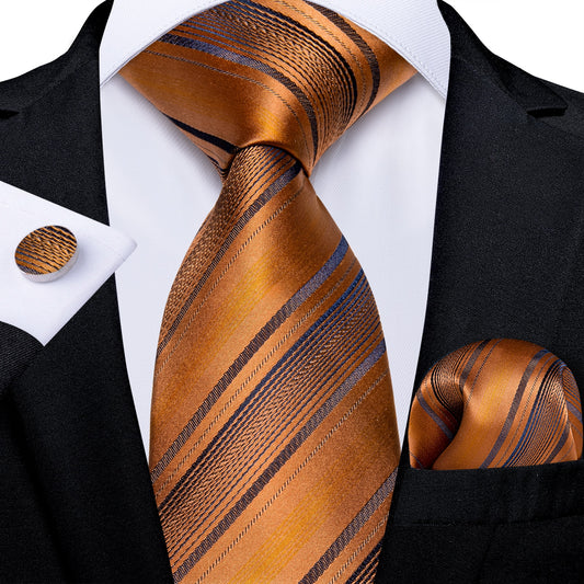 Rusty Orange Stripes Silk Tie Set